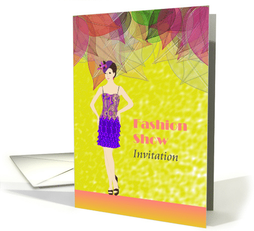 Fashion Show Invitation Model In Party Dress Fall Colored Leaves card