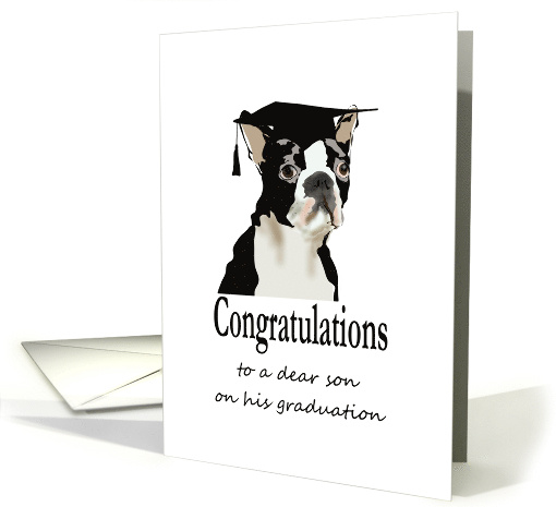 Graduation for Son Boston Terrier Wearing Graduate Cap card (1092572)