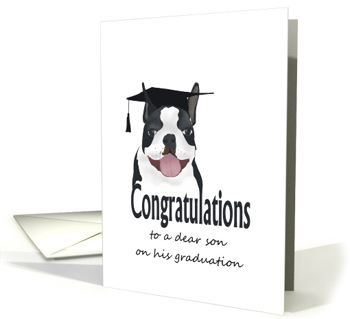 Graduation for Son Boston Terrier Wearing Graduate Cap card (1092662)