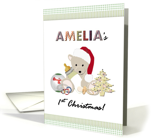 Amelia's 1st Christmas Teddy In Santa's Hat Holding Milk... (1092668)