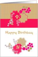 Abstract blossoms in pink and brown, Birthday card