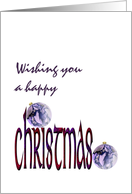 Pretty blue patterned glass baubles, Christmas card