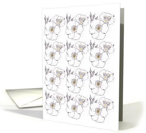Black and White Fabric Design of Snowbush Roses and Buds Blank card