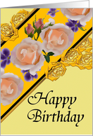 Birthday for Second Cousin Yellow Floral Banner and Gold Paper Roses card