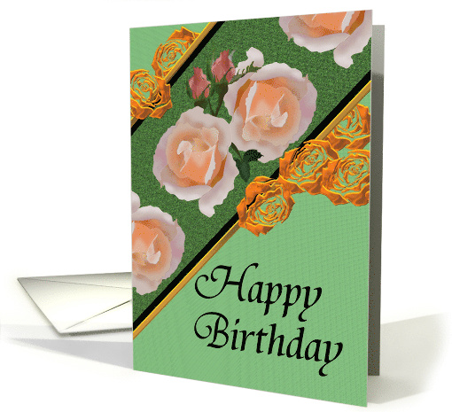 Birthday for Girlfriend Green Floral Banner Gold Colored... (1109784)