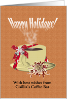 Happy Holidays Coffee Bar To Customers Cup Of Coffee Gift Wrapped card