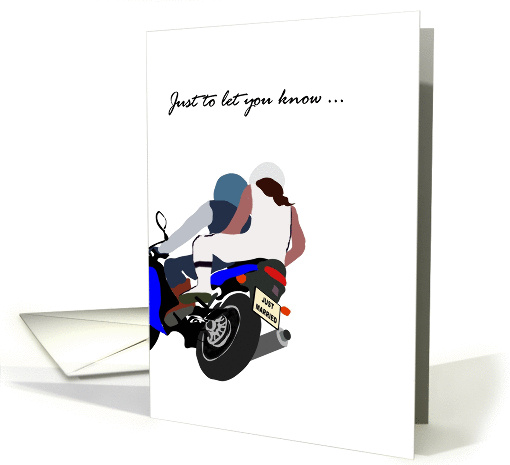 Just married, biker couple on a motorbike, announcement card (1112466)