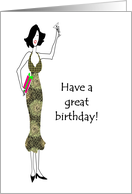 Birthday Lady In Party Dress Holding A Martini And Present card
