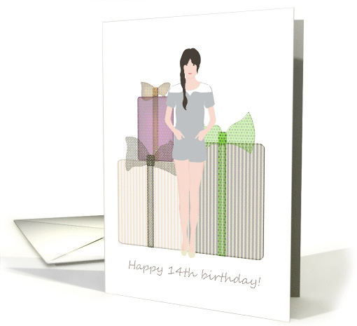 14th Birthday Young Lady And Huge Presents card (1115454)