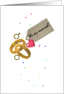 Gay Marriage Announcement Gender Symbols Rings and a Red Heart card