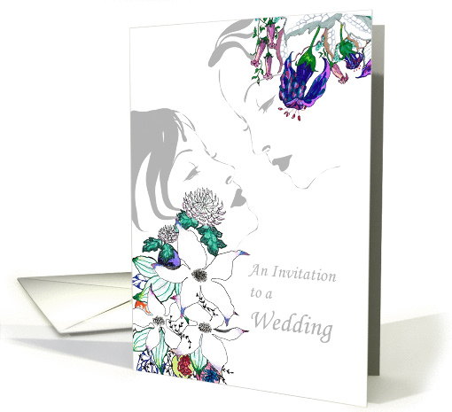 Lesbian wedding invitation, profile of two women in love card