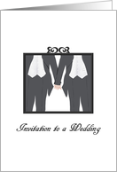 Gay wedding invitation two men in morning dress and holding hands card