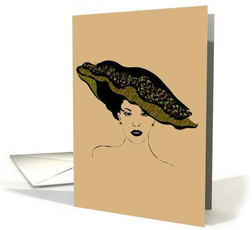 Sketch of lady wearing a wide brim hat, Blank card (1138426)