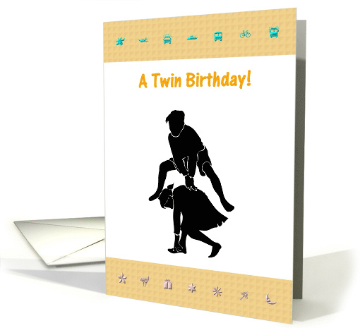 Birthday For Twin Boy And Girl Playing Leapfrog card (1140008)