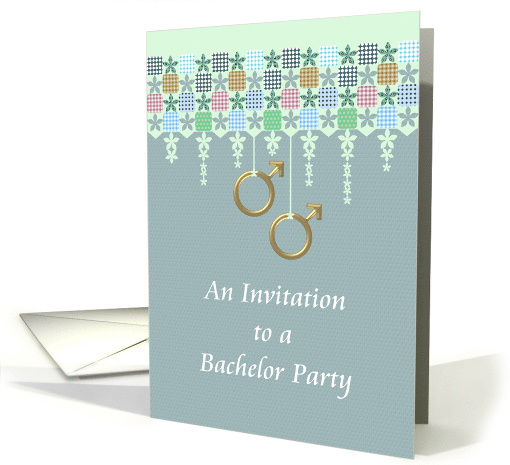 Invitation to Bachelor Party Abstract Florals Male Gender Symbols card