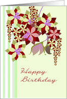 Birthday Abstract Florals in Green Brown and Purple card