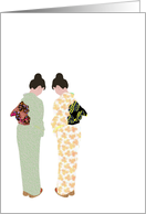 Two Japanese Ladies In Pretty Kimonos Blank card