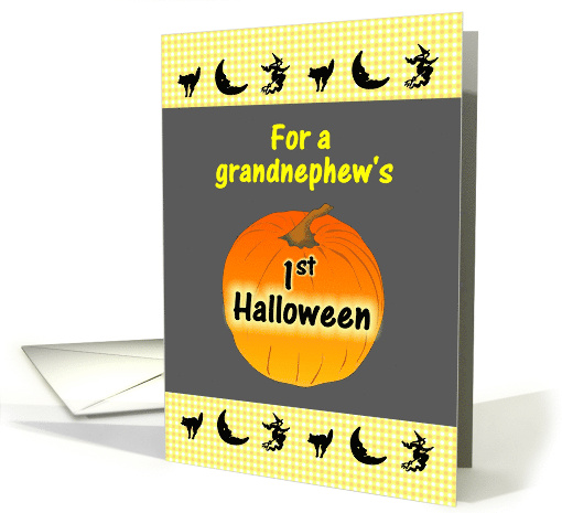 Grandnephew's First Halloween Pumpkin Witch Moon Black Cat card