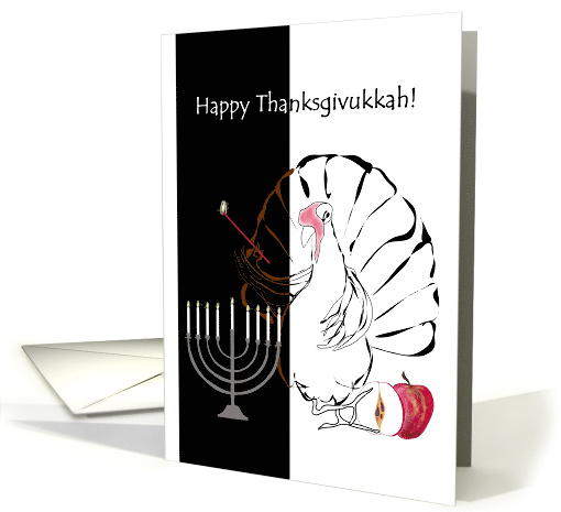 Thanksgivukkah Turkey Lighting Candles on Menorah card (1162696)