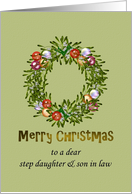 Christmas Step Daughter Son in Law Holiday Wreath Baubles Mistletoe card