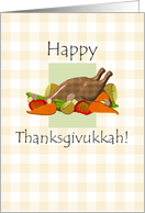 Thanksgivukkah Turkey Vegetables against a Light Brown Gingham Pattern card