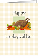 Thanksgivukkah Turkey Vegetables Against a Light Brown Gingham Pattern card