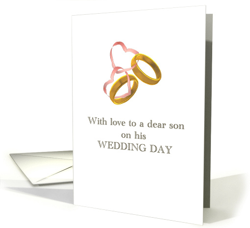 Wedding Congratulations Mother to Son Gold Rings Tied Together card