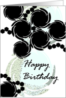 Birthday Abstract Black White Florals on Swirls of Grey and Soft Blue card