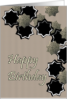 Birthday Black White and Grey Abstract Stars card