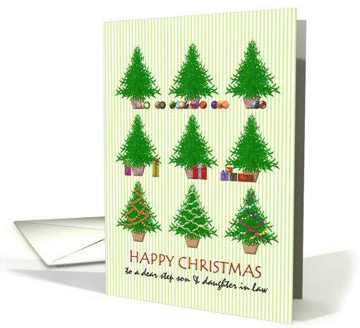 Christmas Step Son and Daughter in Law Trees Baubles Presents card