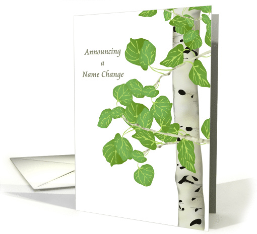 Nature Inspired Name Change Announcement Aspen Leaves And Trunk card