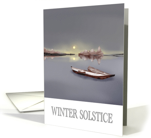 Winter Solstice Boats On a Lake With Sun Low On The Horizon card