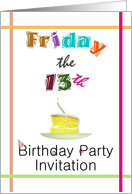 Friday the 13th birthday party invitation, wobbly lettering card