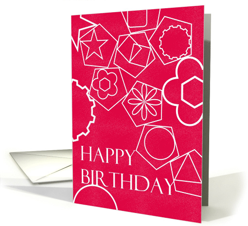 Birthday White Geometric Shapes Against Bright Pink Background card