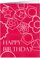 Birthday White Geometric Shapes Against Bright Pink Background card