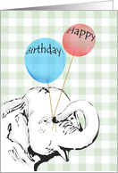 Elephant Holding Birthday Balloons Gingham Check card