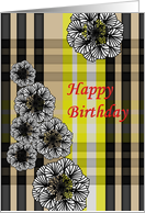 Birthday abstract florals and stripes card