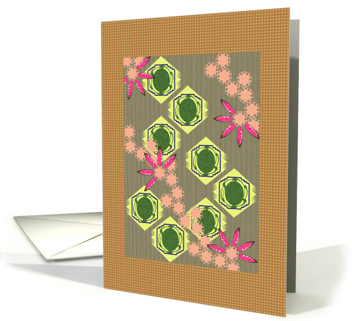 Green And Pink Abstract Geometric Shapes On Grey Blank card (1199220)