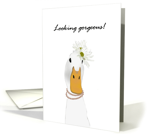 Birthday for Girlfriend Duck Wearing Jewelry and Flowers card