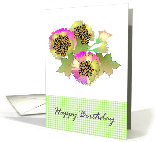 Birthday abstract florals in yellow and pink card (1204472)