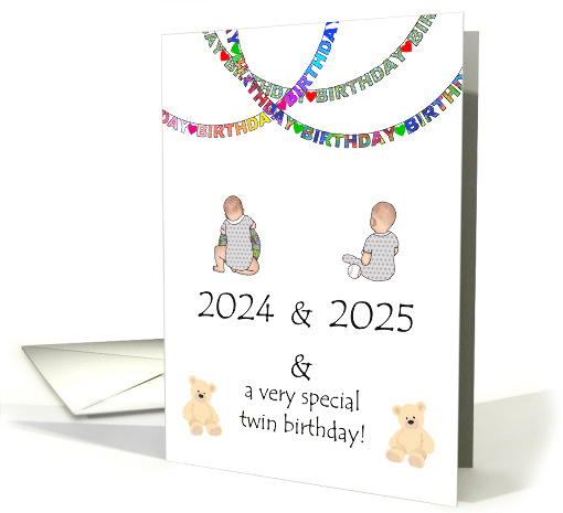 Twins First Birthday Born December 31 2023 and January 1 2024 card