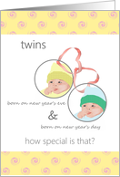 Twins First Birthday Born on New Year’s Eve and New Year’s Day card