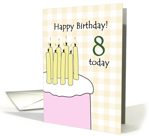 8th birthday, huge pink birthday cake with candles card (1206672)