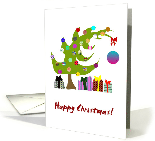 Christmas Tip of Holiday Tree Weighed Down by Huge Bauble card