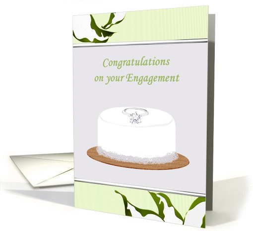 Engagement congratulations, diamond solitaire ring on cake card