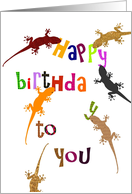 Colorful Geckos Spelling Out Birthday Message card