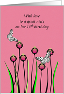 Great Niece 14th Birthday Butterflies and Flowers card
