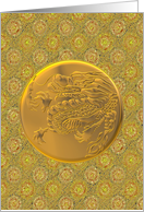 Chinese new year, mighty dragon on a gold disc card