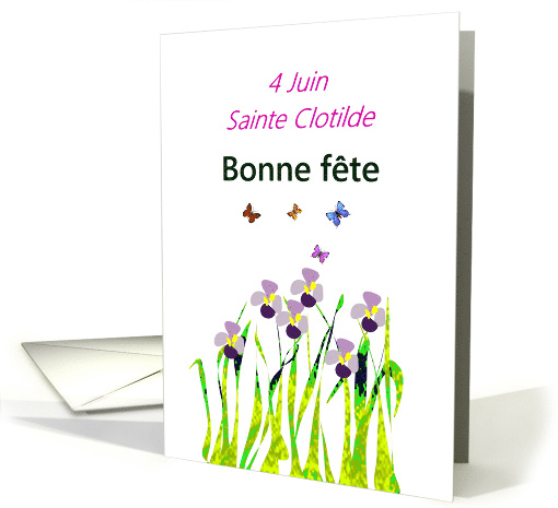 French Saint's Day Sainte Clotilde June 4 Irises and Butterflies card