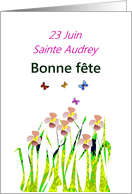 French Saint’s Day Sainte Audrey June 23 Irises and Butterflies card
